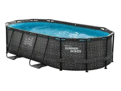 Ovaal Donkergrijs Buizenzwembad Met Visgraatmotief En Filterpomp Met Patroon - L424 X D250 X H100 Cm - Salamanque