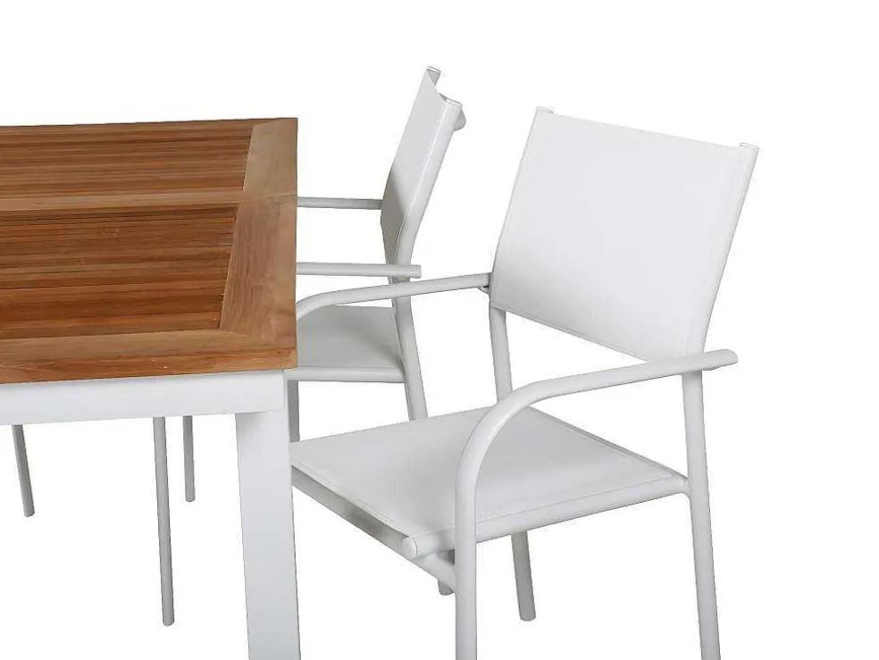 Panama Tuinmeubelset Tafel 90X152/210Cm En 4 Stoel Santorini Wit, Naturel.