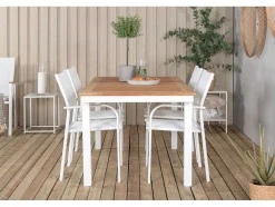 Panama Tuinmeubelset Tafel 90X152/210Cm En 4 Stoel Santorini Wit, Naturel.