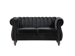 2-Persoons Zwarte Fluwelen Chesterfield Zitbank Trumbo