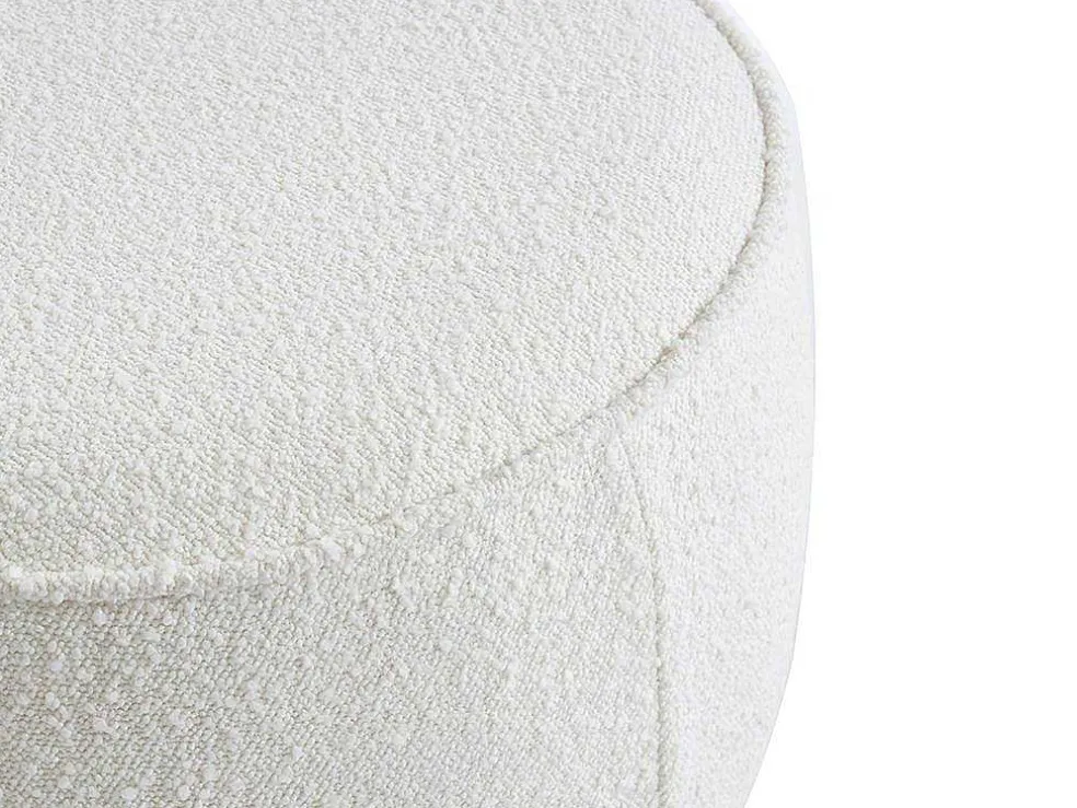 Poef Van Boucle Stof Met Voet In Lichtkleurig Hout - Miloden