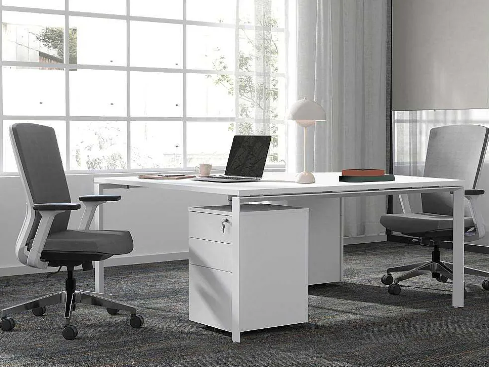 Professioneel Bureau Voor 2 Personen - Wit - L140 Cm - Downtown