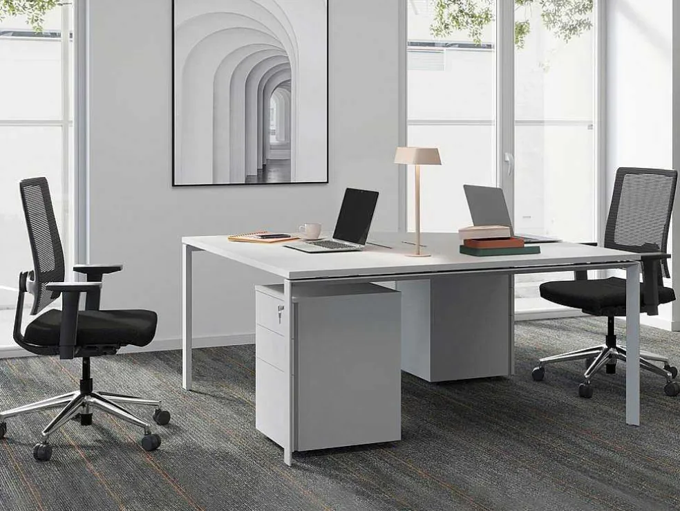 Professioneel Bureau Voor 2 Personen - Wit - L160 Cm - Downtown