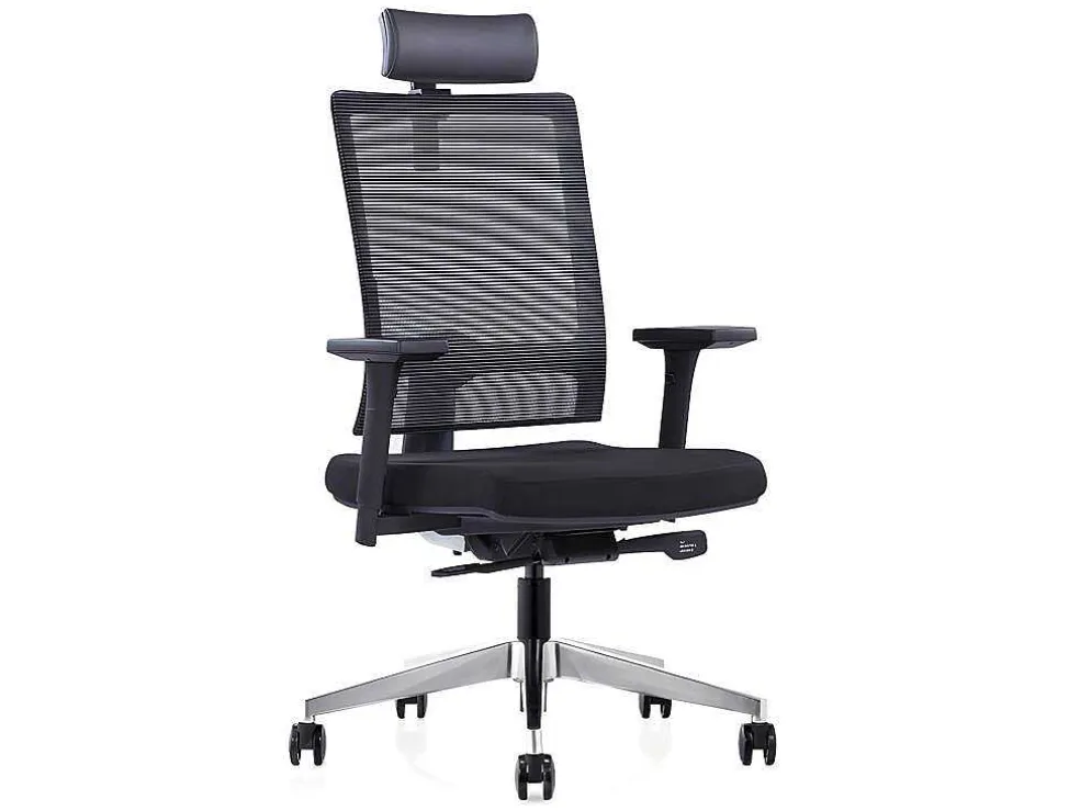 Professionele Ergonomische Bureaustoel - Met Hoofdsteun - Stof - Zwart - Wallstreet