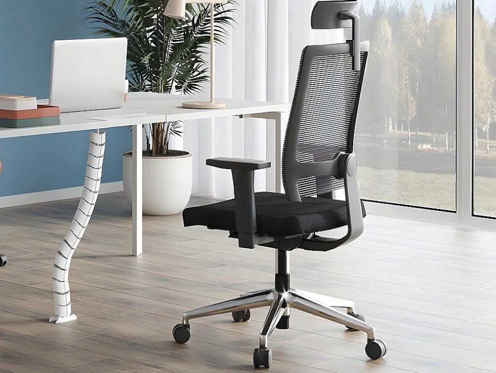 Professionele Ergonomische Bureaustoel - Met Hoofdsteun - Stof - Zwart - Wallstreet