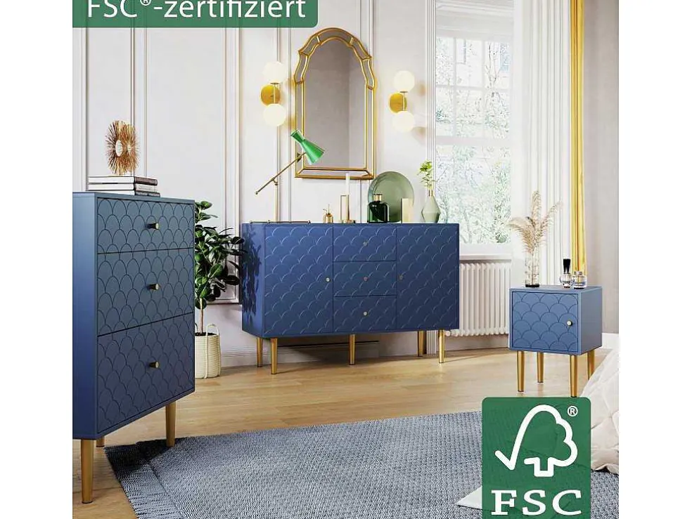Ragement Ladekast Voor Slaapkamer - 3 Lades - Donkerblauw