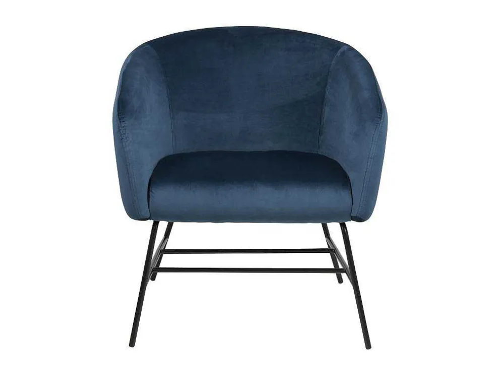 Ramy Fauteuil In Marineblauwe Stof En Zwart Metalen Onderstel.