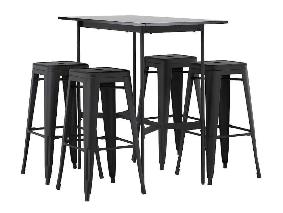 Rax Barmeubelset Bartafel Zwart En 4 Tempe Barstoelen Zwart.