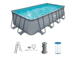 Rechthoekig Grijs Buizenzwembad Met Filterpomp Met Patroon - L549 X D274 X H132 Cm - Zamora