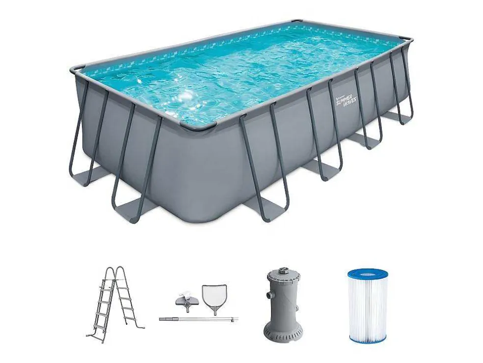 Rechthoekig Grijs Buizenzwembad Met Filterpomp Met Patroon - L549 X D274 X H132 Cm - Zamora