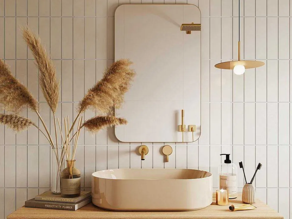 Rechthoekige Badkamerspiegel Met Gouden Contour - 50 X 80 Cm - Demetria