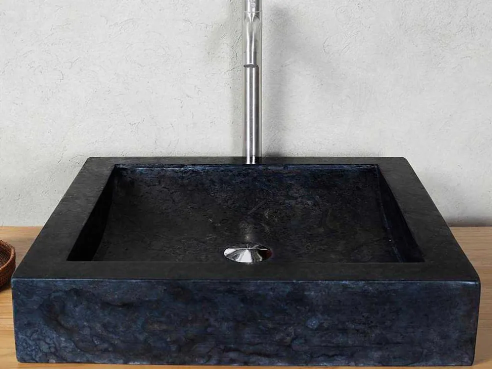 Rechthoekige Marmeren Wastafel - Zwart - 50 Cm - Sourgout