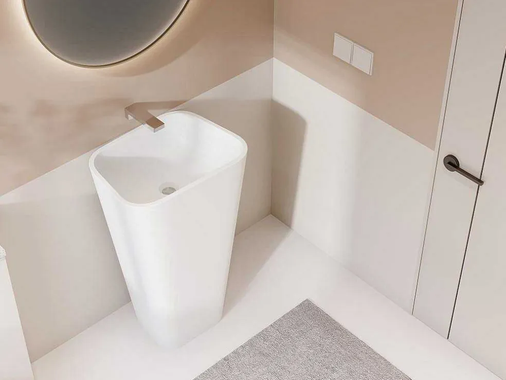 Rechthoekige Staande Wastafel Van Solid Surface - Wit - Tilicho