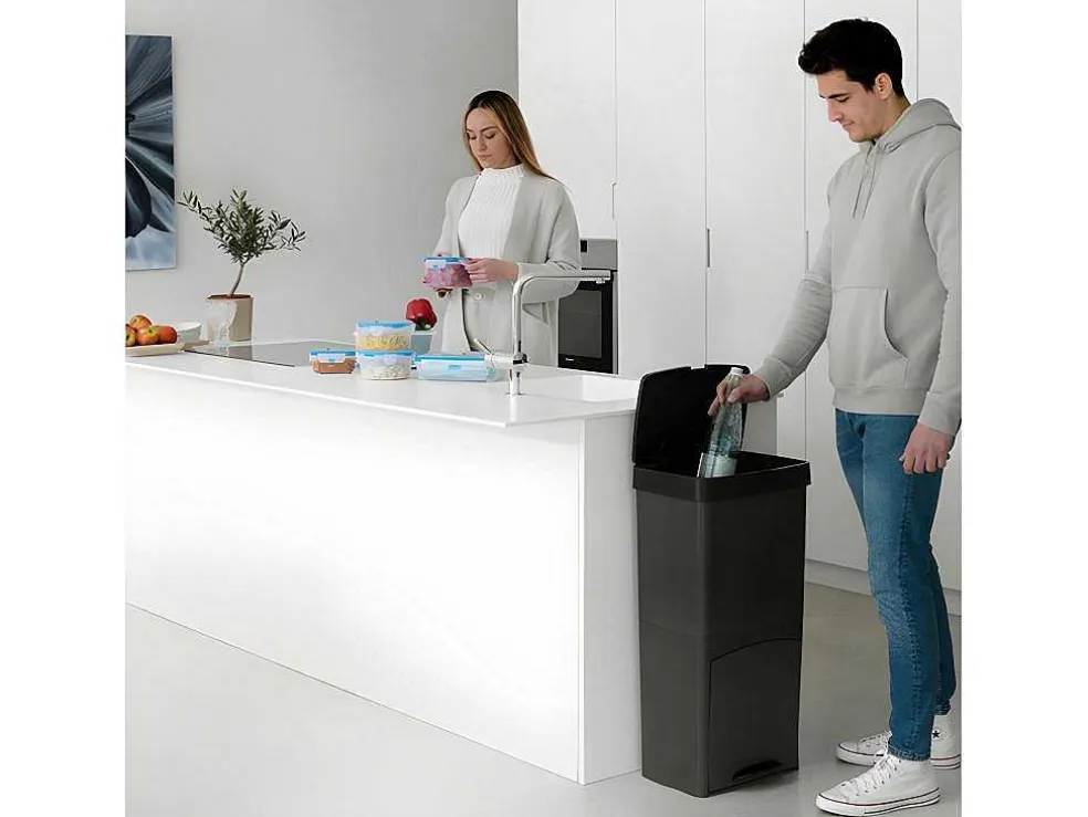 Recyclingvuilnisbak Met 3 Compartimenten - Gerecycled Plastic - 80L - Antraciet - Vanern