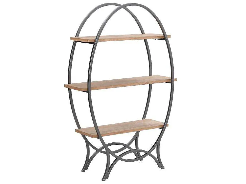 Rek Met 3 Legplanken In Mdf En Metaal - Houtlook En Zwart - Lolana