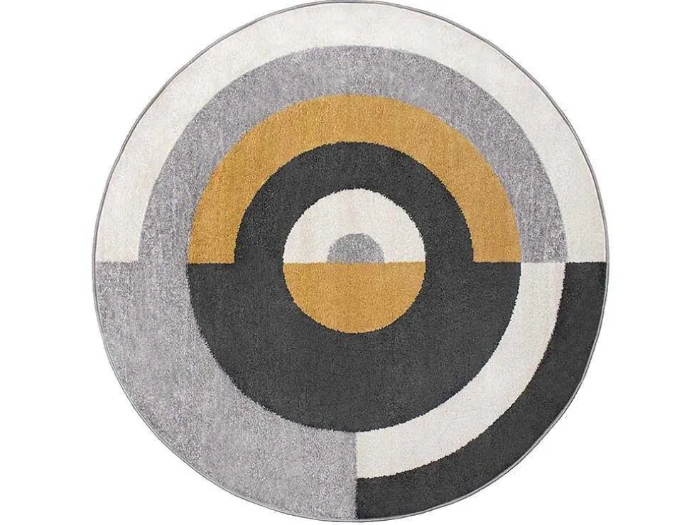 Rond Designtapijt Met Geometrische Motieven Alborg - D. 160 Cm - Grijs En Oker