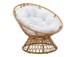 Ronde Draaifauteuil Van Gevlochten Hars - Licht Naturel Met Wit Kussen - Syndra Van Mylia