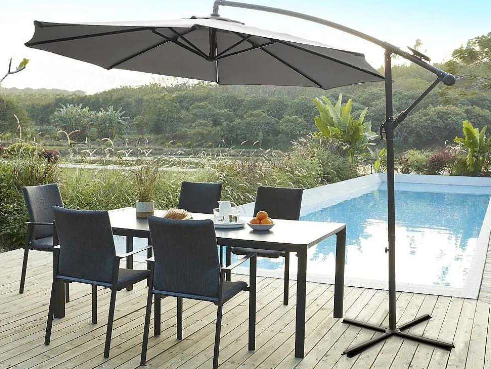 Ronde Hangparasol - Grijs - Staal - Ledverlichting - Diameter: 2,93 M - Pocota