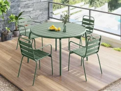 Ronde Metalen Tuintafel Mirmande - D.110 Cm - Amandelgroen
