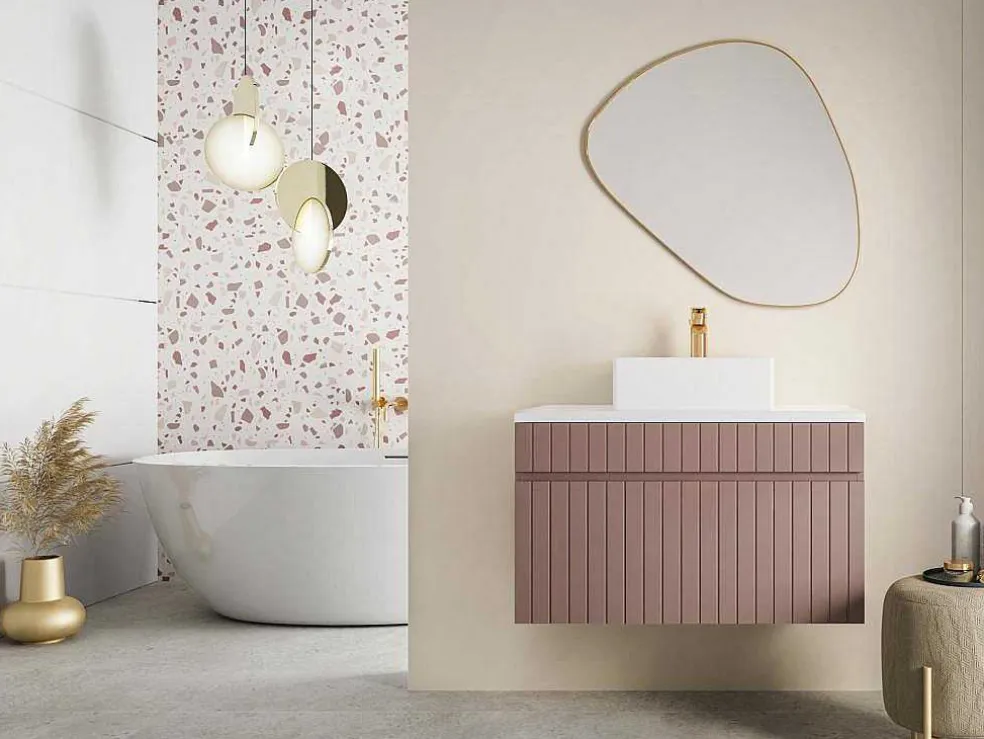 Roze Gestreept Hangmeubel Voor Badkamer Met Wastafel Om Erop Te Plaatsen - 80 Cm - Satara