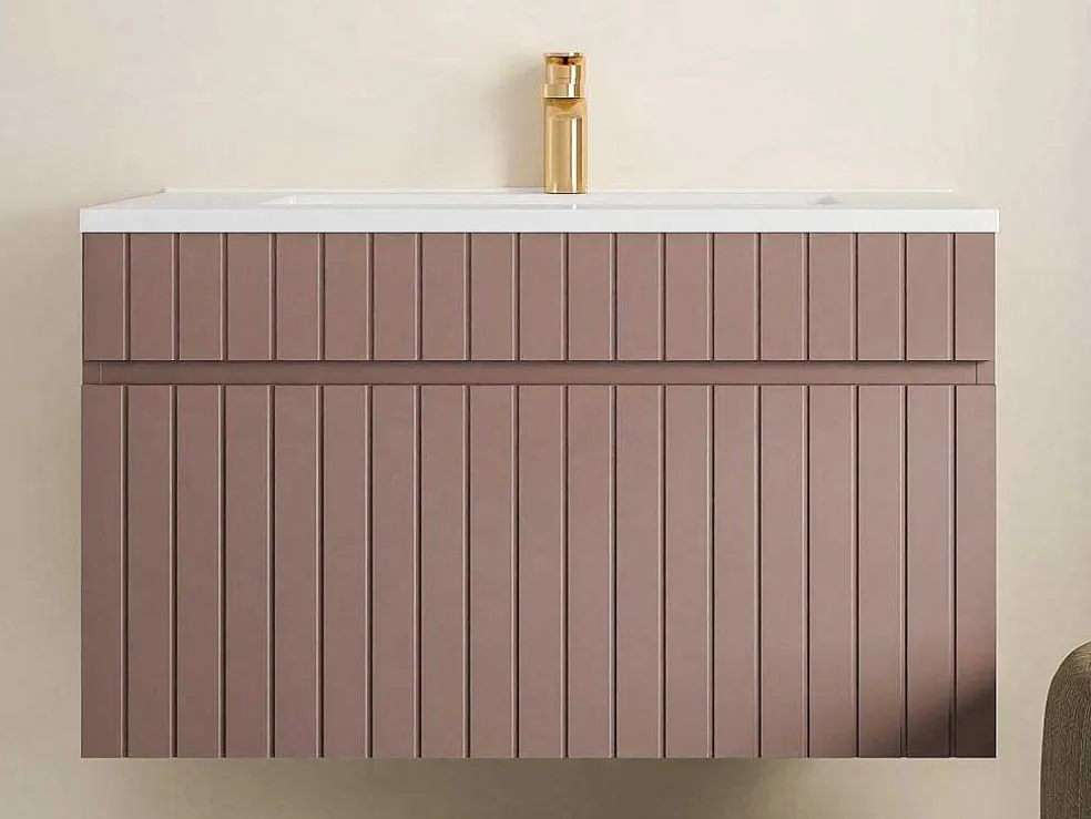 Roze Gestreept Hangmeubel Voor Badkamer Met Inbouwwastafel - 80 Cm - Satara
