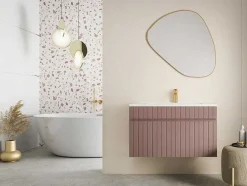 Roze Gestreept Hangmeubel Voor Badkamer Met Inbouwwastafel - 80 Cm - Satara