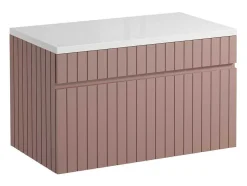 Roze Hangmeubel Met Strepen Voor Onder Wastafel Met Plank - 80 Cm - Satara