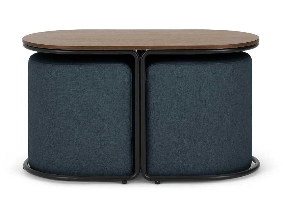 Salontafel + 2 Poefs Van Stof - Naturel En Blauw - Adar