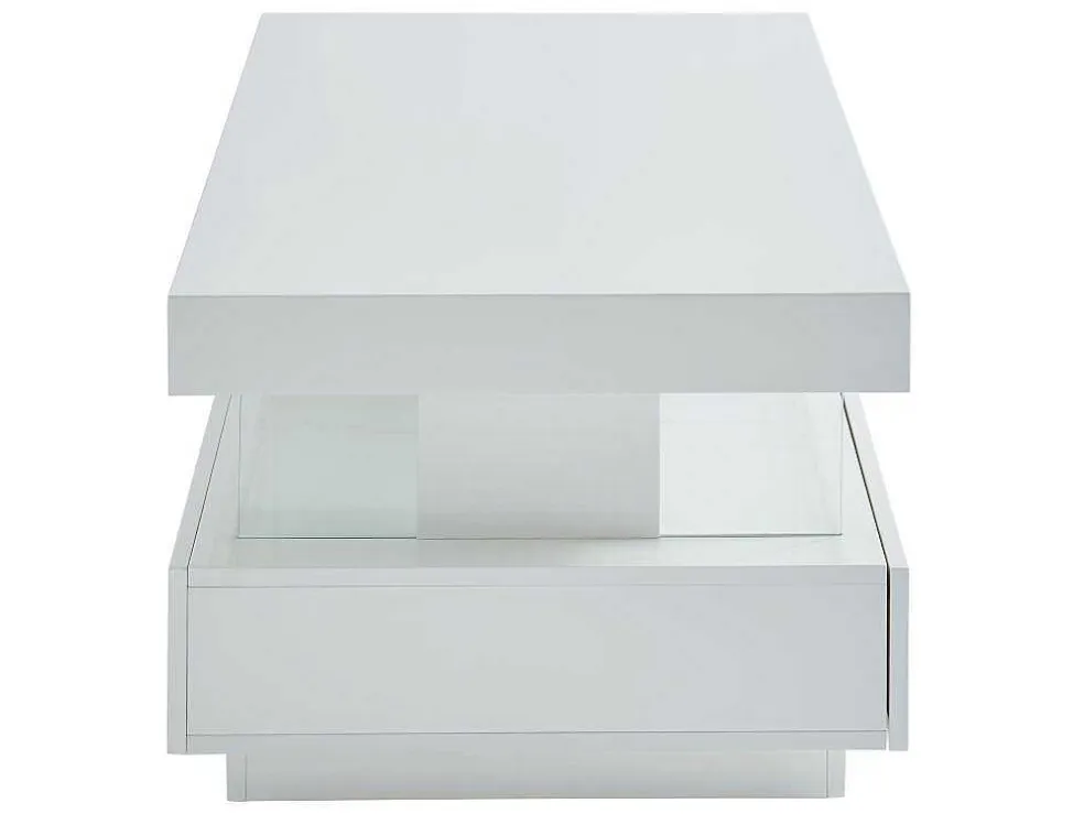 Salontafel Fabio - Wit Gelakt Mdf - Leds - 2 Lades En 2 Nissen