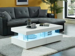 Salontafel Fabio - Wit Gelakt Mdf - Leds - 2 Lades En 2 Nissen