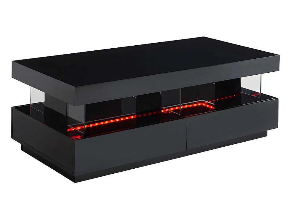 Salontafel Fabio - Zwart Gelakt Mdf - Met Leds - 2 Lades En 2 Nissen