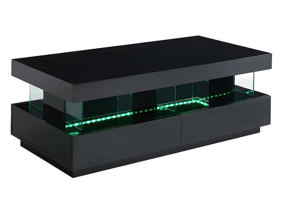 Salontafel Fabio - Zwart Gelakt Mdf - Met Leds - 2 Lades En 2 Nissen