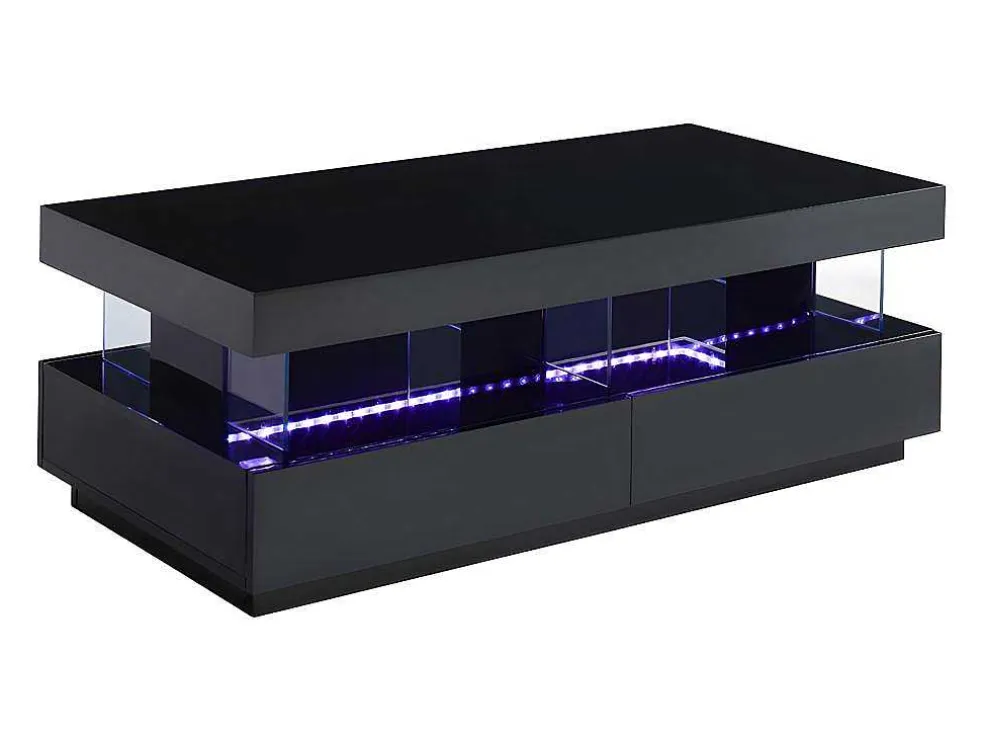 Salontafel Fabio - Zwart Gelakt Mdf - Met Leds - 2 Lades En 2 Nissen