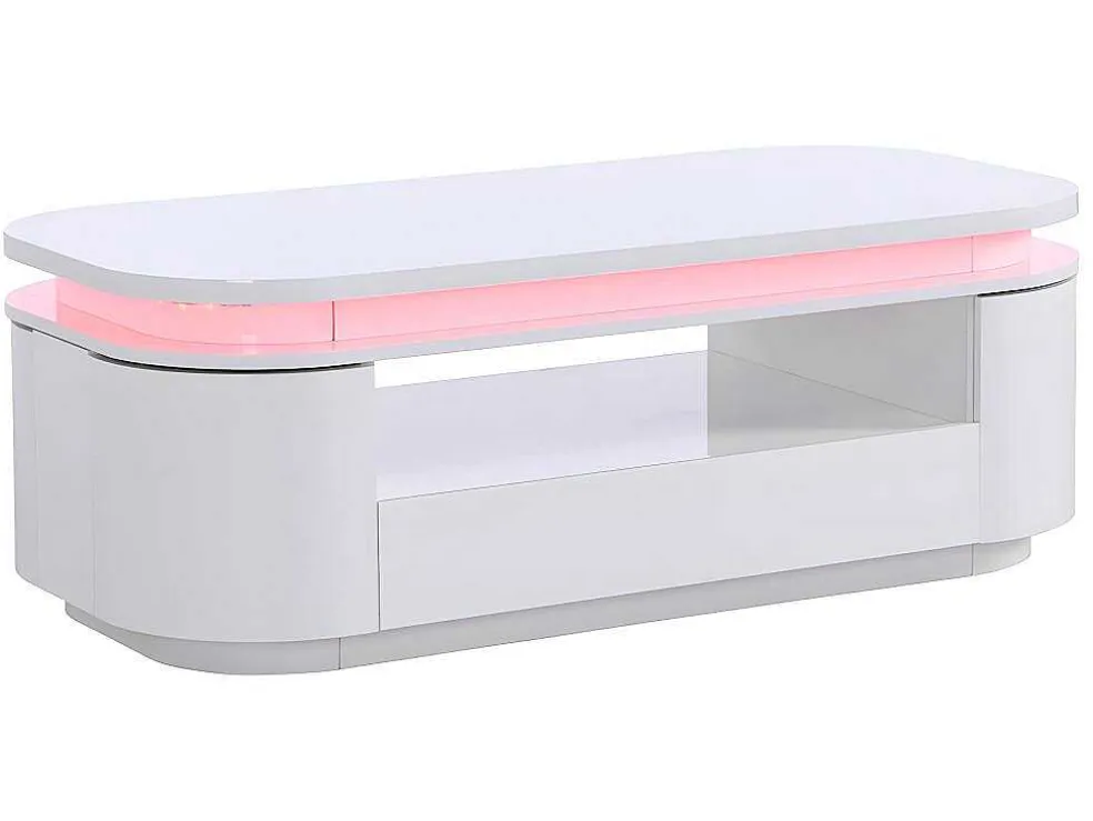 Salontafel Met 4 Kasten En 1 Lade - Leds - Mdf - Witgelakt - Vandana