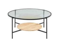 Salontafel Met 1 Plank - Glas, Heveahout En Metaal - Naturel En Zwart - Munita