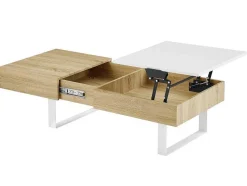 Salontafel Met Afneembaar Tafelblad En 1 Lade - Mdf En Staal - Naturel En Wit - Balun