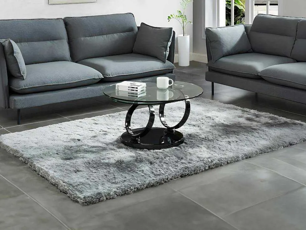 Salontafel Met Draaiblad Joline - Gehard Transparant Glas & Zwart Gechromeerde Poten