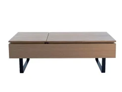 Salontafel Met Verstelbaar Blad En 1 Lade Van Mdf En Metaal - Donker Natuurlijk - Dalaho
