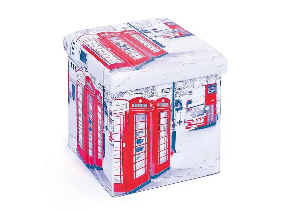 Sanne Opbergdozen Voetenbank Met Deksel, Beige, Rood, Zwart, Wit.