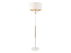 Scandinavische Staande Lamp Van Metaal, Linnen En Hevea - D44 X H164 Cm - Naturel En Wit - Addis