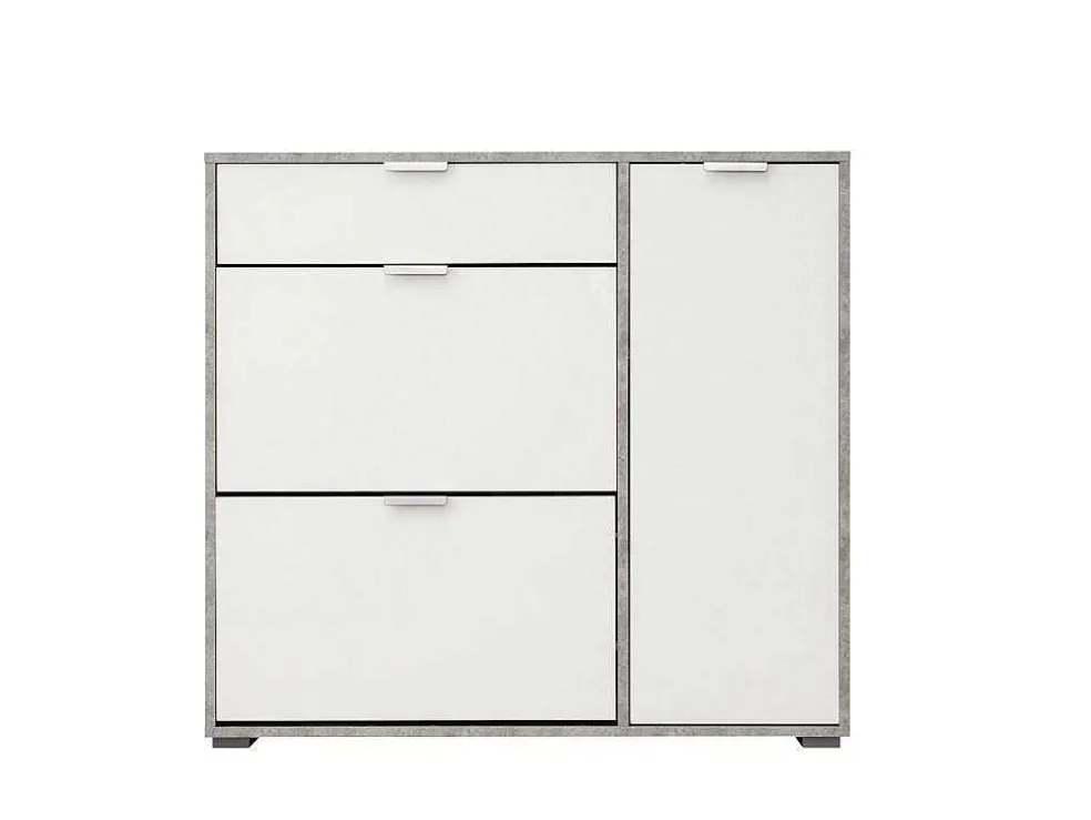 Schoenenkast Arietta - 2 Vlakken, 1 Deur En 1 Lade - Kleur: Wit & Beton