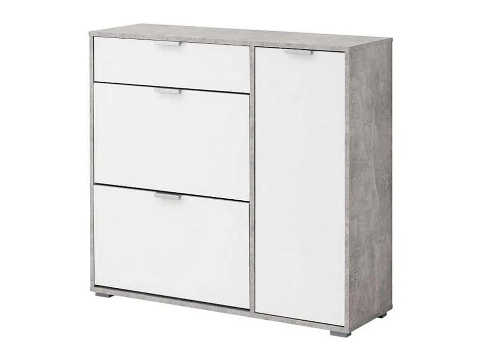 Schoenenkast Arietta - 2 Vlakken, 1 Deur En 1 Lade - Kleur: Wit & Beton