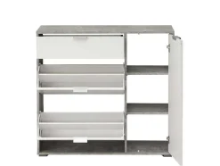 Schoenenkast Arietta - 2 Vlakken, 1 Deur En 1 Lade - Kleur: Wit & Beton
