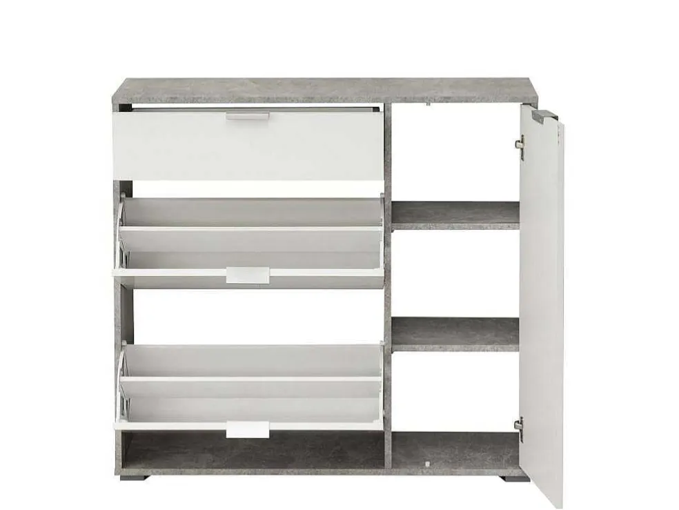 Schoenenkast Arietta - 2 Vlakken, 1 Deur En 1 Lade - Kleur: Wit & Beton