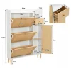 Schoenenkast In Hout En Rotan - 3 Klepdeuren En 1 Lade - Verstelbare Plank - Naturel & Wit