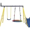 Schommel Met Glijbaan Voor Kinderen - Metalen Frame - Buitenspeeltuin Voor Kinderen Van 3 Tot 8 Jaar - Geel