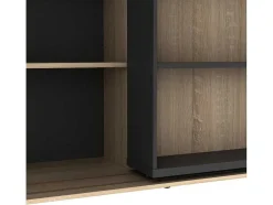 Schuifboekenkast Met 18 Nissen - Naturel En Antraciet - Prali