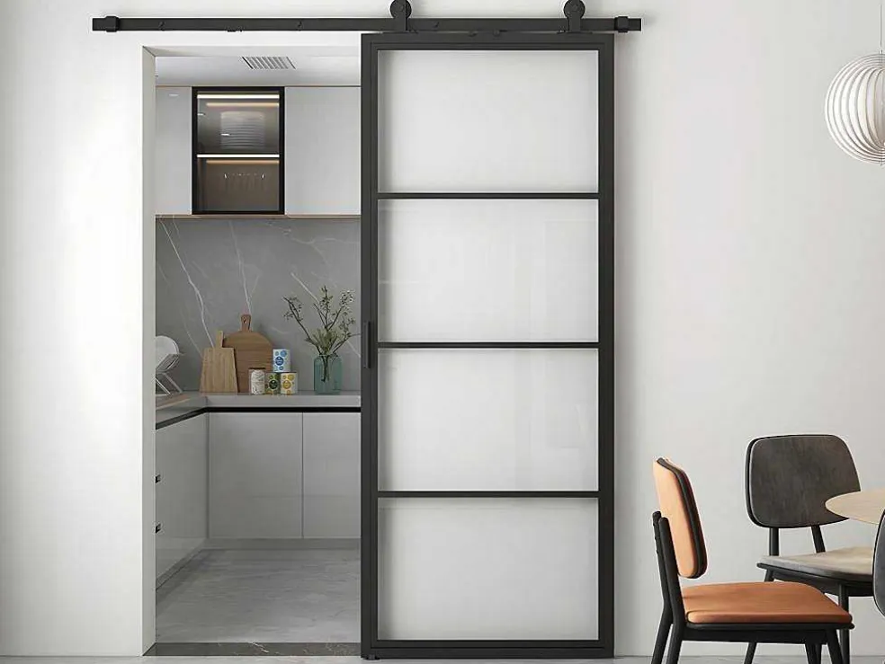 Schuifdeur Sinca - H205Cm X B73Cm - Helder Gehard Glas En Aluminium