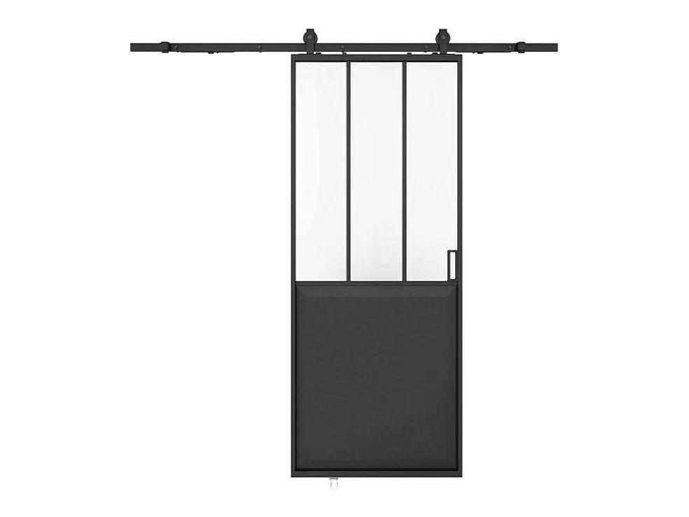 Schuifdeur Werkplaatsstijl Met Rails - Zwart En Mat Gehard Glas - H205 Cm X L93 Cm - Artisto Ii