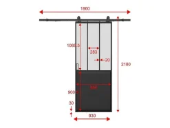 Schuifdeur Werkplaatsstijl Met Rails - Zwart En Mat Gehard Glas - H205 Cm X L93 Cm - Artisto Ii